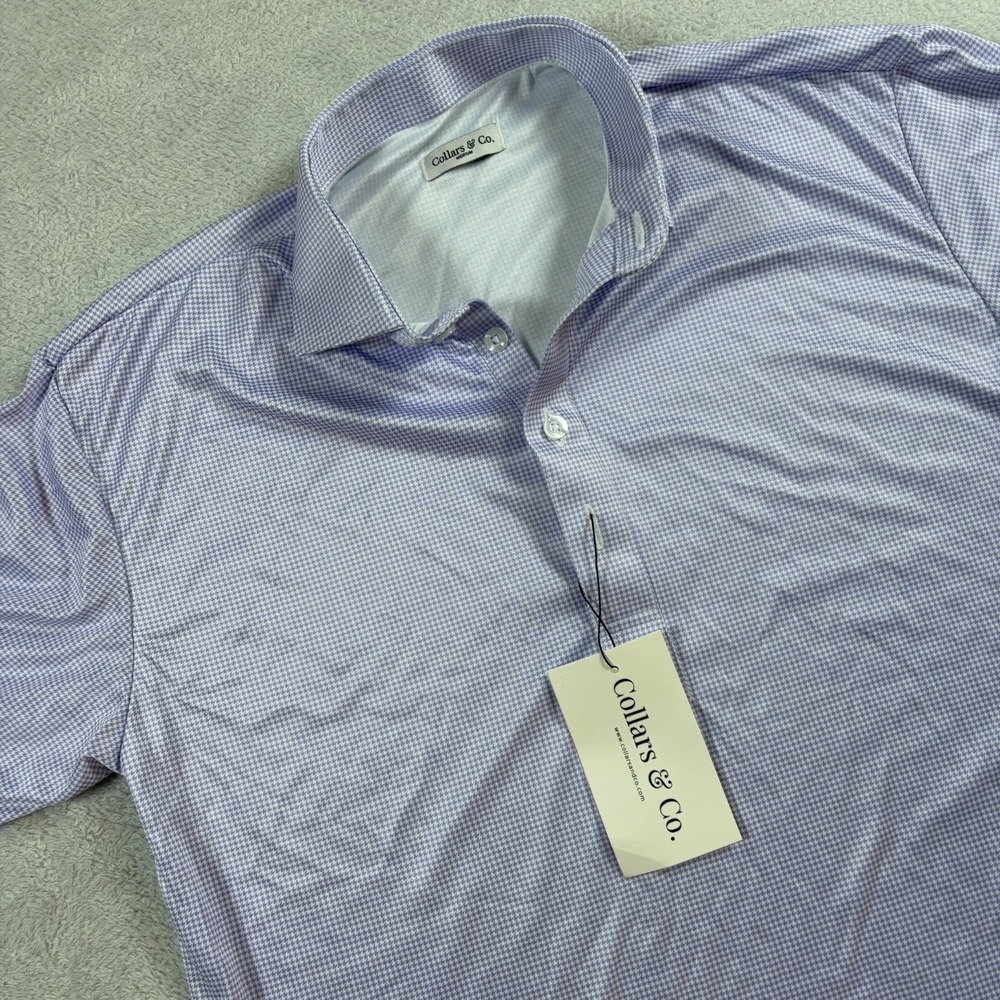 Collars &‎ Co. Polo Shirt Mens Medium Purple Houndstooth Moisture Wicking Golf